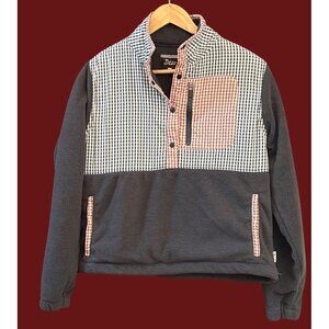 Deso Gingham Panel Snap Fleece Pullover Outdoor Cozy Hiking Sweatshirt XS